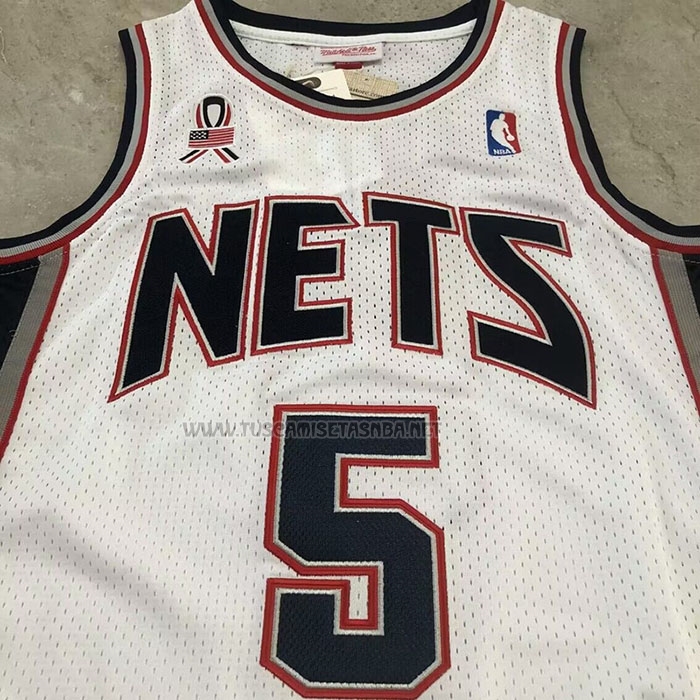 Camiseta Jason Kidd NO 5 Brooklyn Nets Mitchell & Ness 2006-07 Blanco